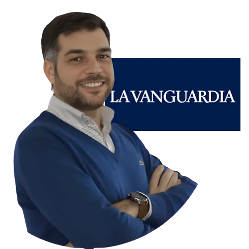 Imagen de nuestro CEO junto al logo de la vanguardia donde habla de nuestra agencia diseño web